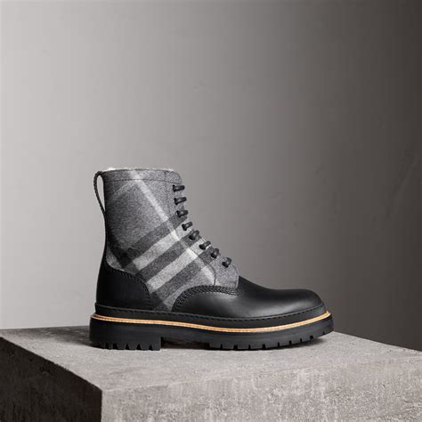 burberry shearling lined leather and check boots|Burberry Raywood Shearling Lined Boots .